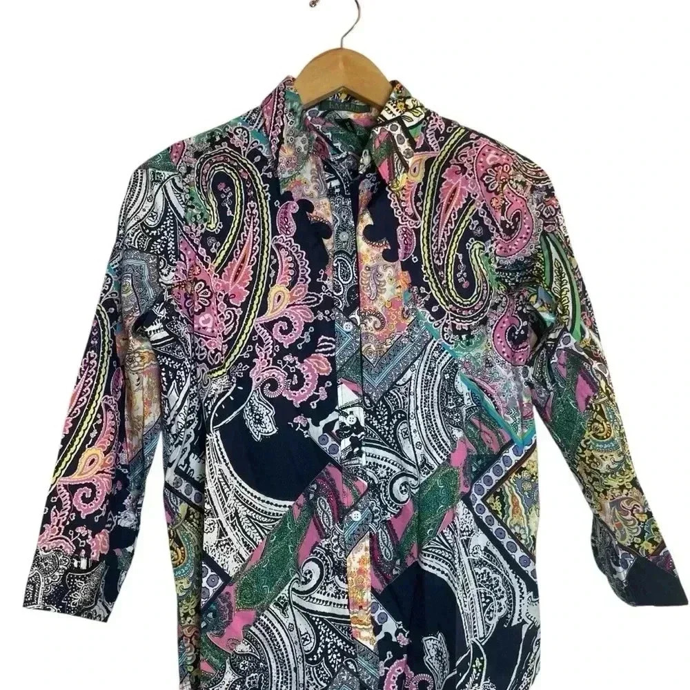 Lauren‎ Ralph Lauren Women’s Button Up Colorful Paisley Blouse 3/4 Sleeve Medium
